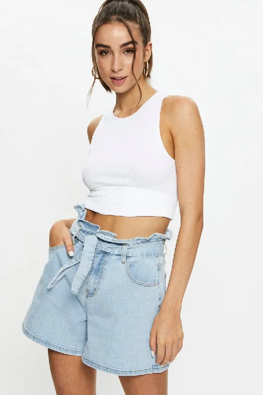 Reduced Prices Blue Relaxed Denim Shorts High Rise