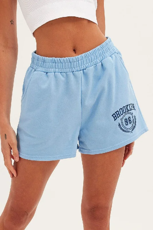 Year-End Sale Blue Track Short Sweat Brooklyn Varsity Embroidery