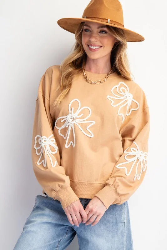 Flash Sale Braided Bow Mocha Sweatshirt