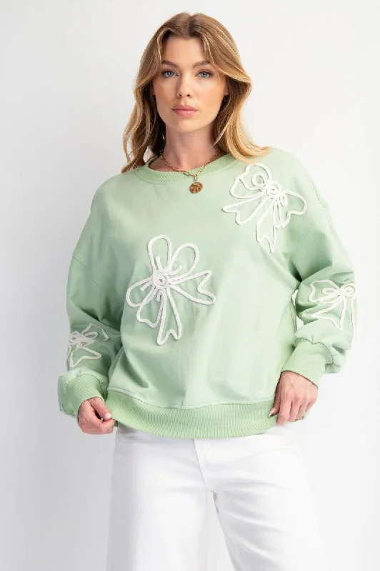 Clearance Sale Braided Bow Sage Sweatshirt