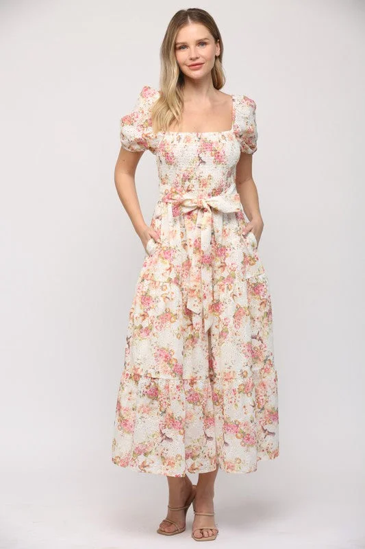 Online Only Floral Song Cream Midi Dress