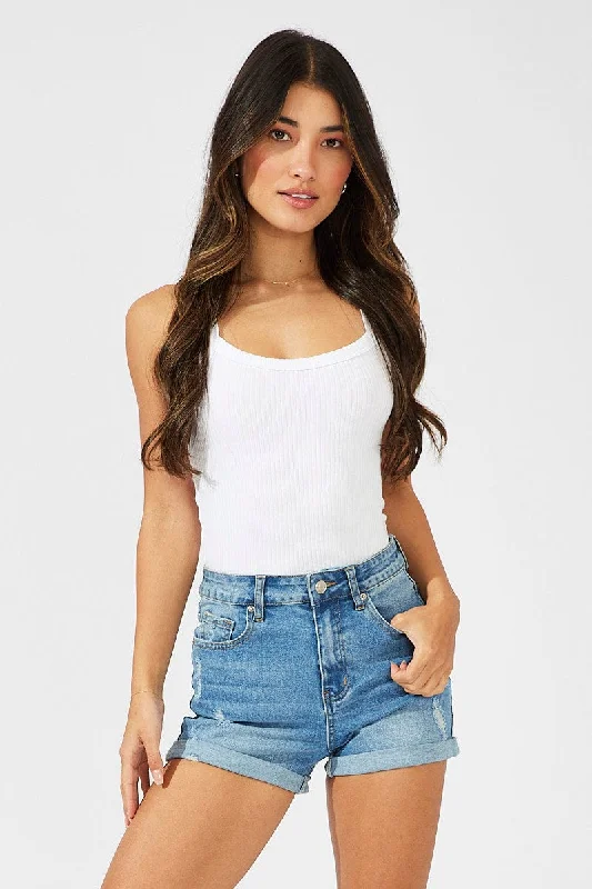 Online Only Denim Stretch Denim Short Roll Up Hem