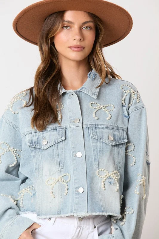 YEAR-End Sale Embellished Bows Blue Denim Jacket