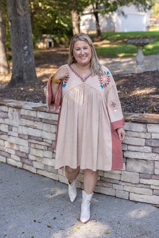 Value Deals Embroidered Elegance Natural Babydoll Dress