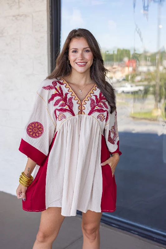 Exclusive Access Embroidered Trends Taupe Babydoll Dress