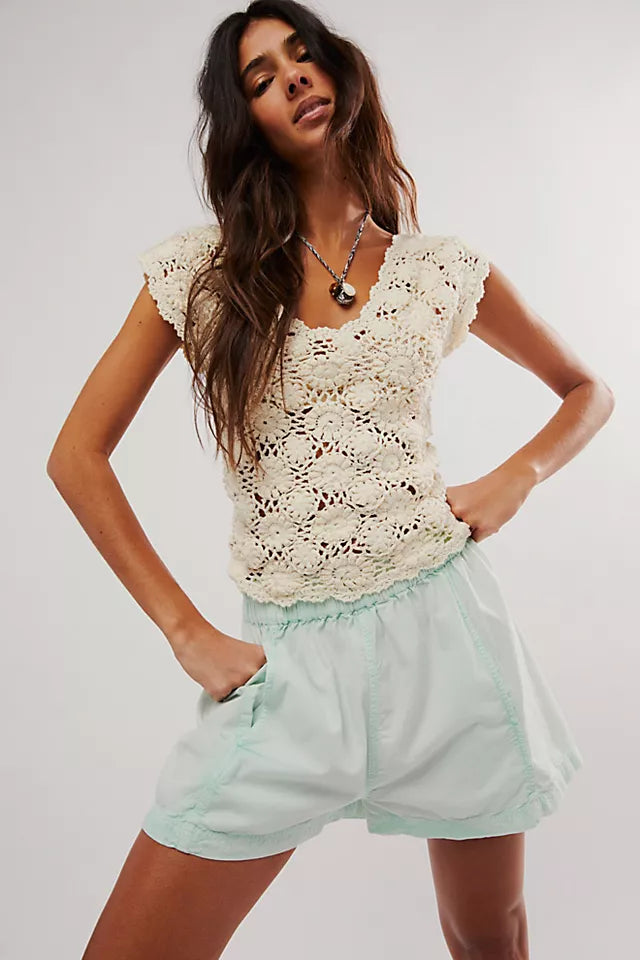 Huge Savings Free People Get Free Poplin Pull-On Shorts - Mineral Sea