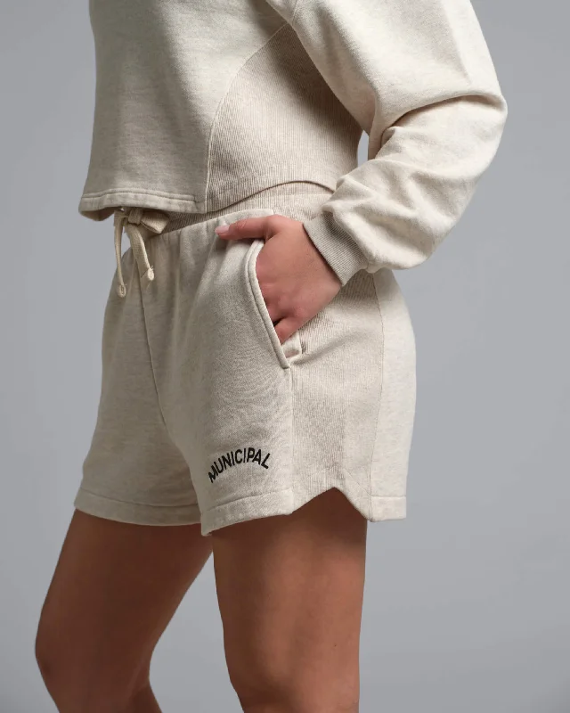 Price Slash Municipal Women's Hang Back Fleece Shorts - STONE