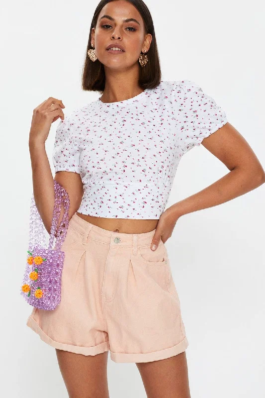Deal Explosion Orange Pleated Color Denim Shorts