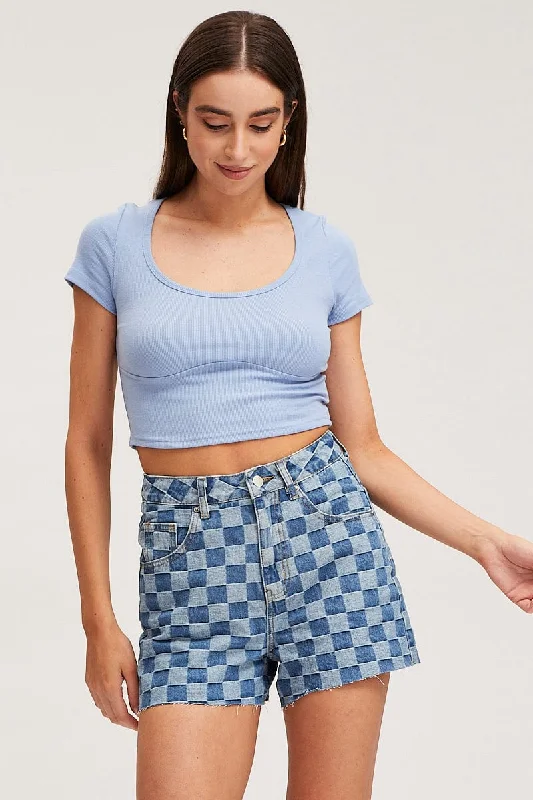 Grand Opening Sale Print Relaxed Denim Shorts High Rise