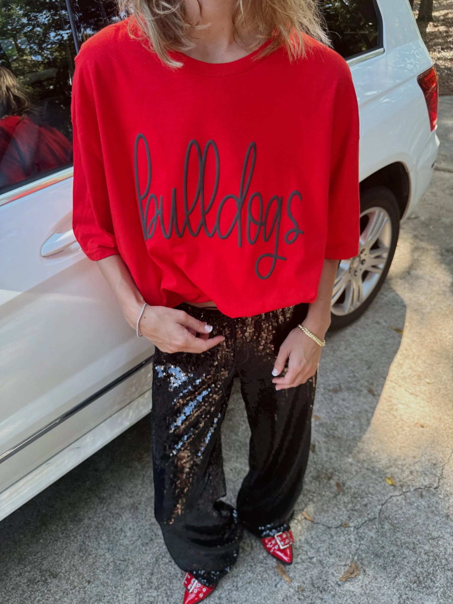 Deal Explosion Puff Bulldogs Red Graphic Tee