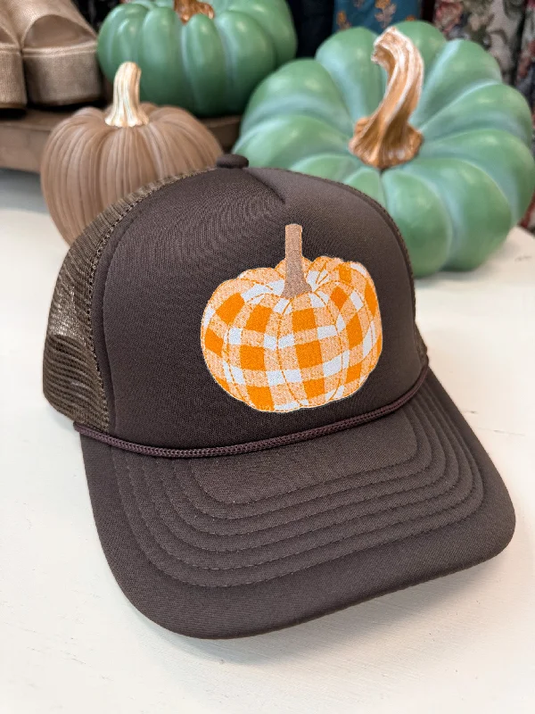 Closeout Sale Pumpkin Plaid Trucker Hat