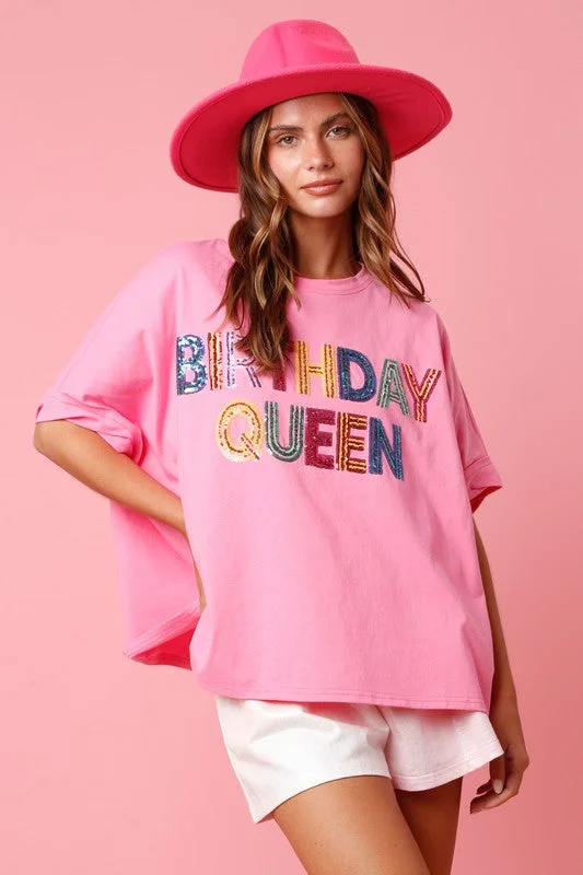 Final Clearance Sequin Birthday Queen Pink Top