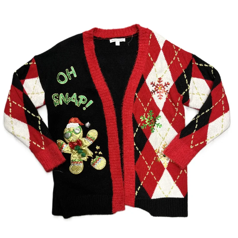 Quick Sale Sweater Cardigan By Celebrate Together  In Black & Red, Size: L
