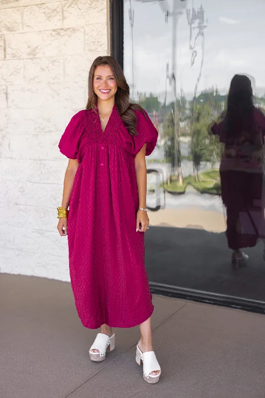 Clearance Items Easy Trends Textured Plum Midi Dress
