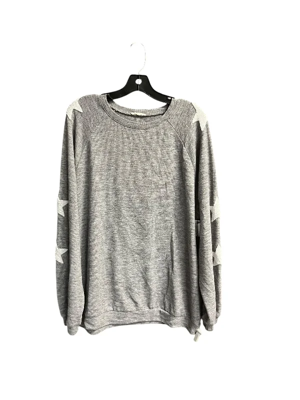 Seasonal Clearance Top Long Sleeve By Easel In Grey & White, Size: L
