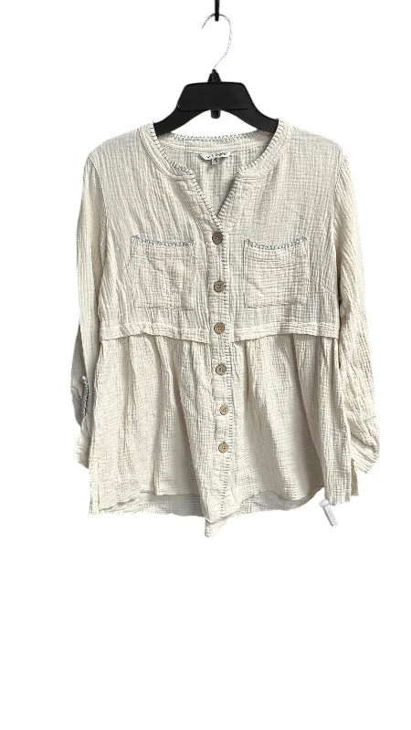 Savings Galore Top Long Sleeve By John Mark In Blue & Cream, Size: Xs