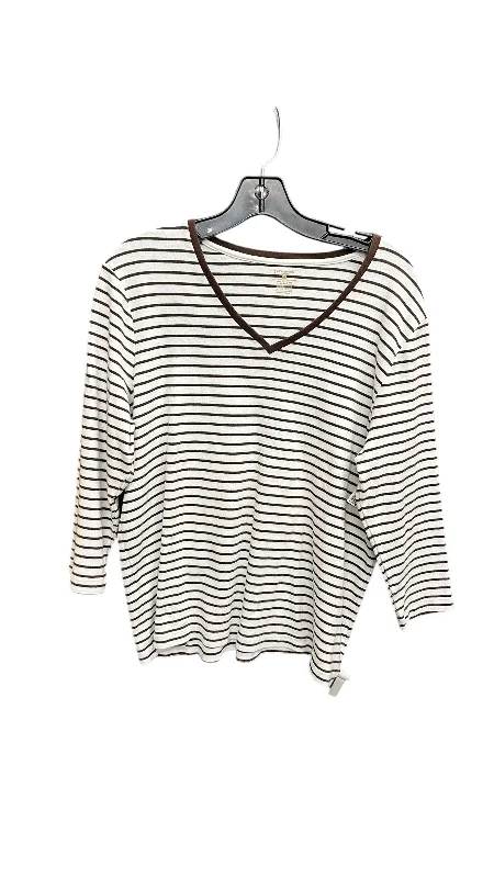 Limited Stock Top Long Sleeve By Jones New York In Brown & White, Size: 1x