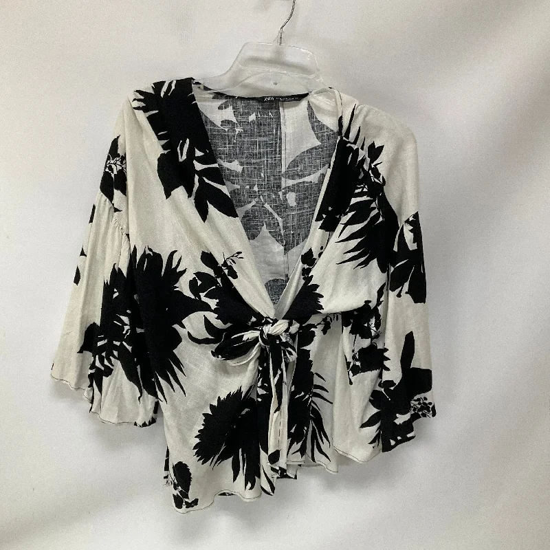 Special Promotion Top Long Sleeve By Zara In Black & Cream, Size: M