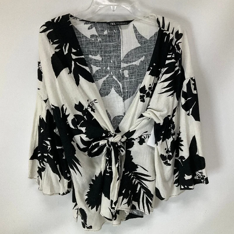 Today Only Top Long Sleeve By Zara In Black & Cream, Size: M