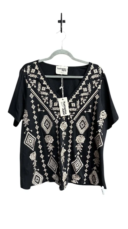 Doorbuster Deal Top Short Sleeve By Savanna Jane In Black, Size: Xl