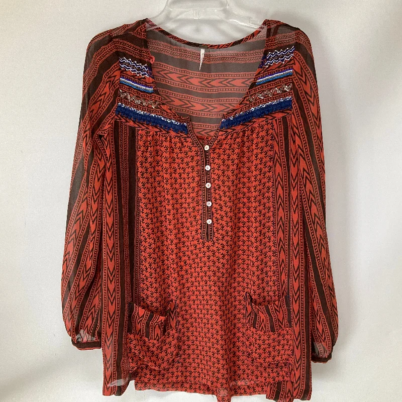 Bonus Savings Tunic Long Sleeve By Free People In Brown & Pink, Size: S