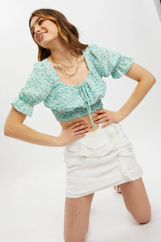 Buy Now White Frill Detailed Ruched Skirt