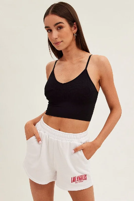 Act Fast White Track Short Elastic Waist Embroidery Cotton Blend