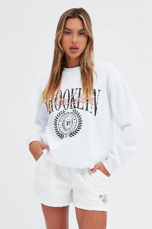Unbeatable Prices White Track Short Mid Rise Elastic Waist Brooklyn
