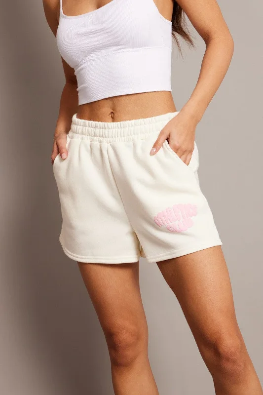 Limited Time White Track Shorts High Rise Elastic Waist