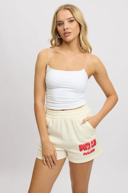 Early Access White Track Shorts High Rise Elastic Waist