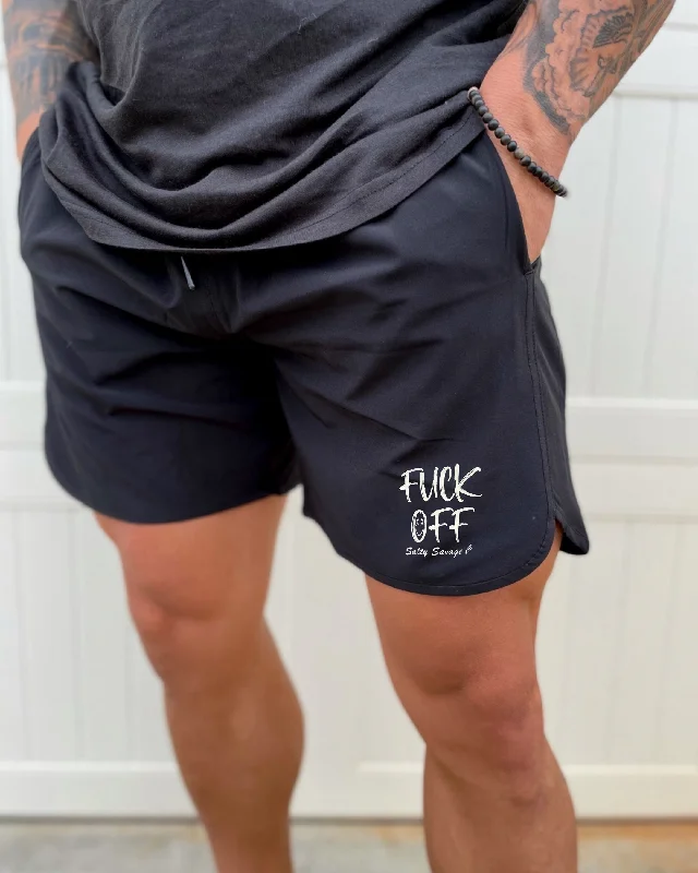 Year-End Sale Salty Savage "Fuck Off" Wave Cut Hybrid Training Shorts | Black