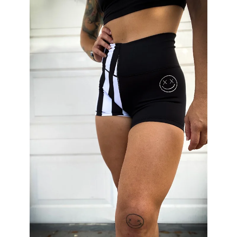 Super Deal Salty Savage Ladies High Waist "Cruella Vibes" Spliced Training Shorts | Wet Suit Performance