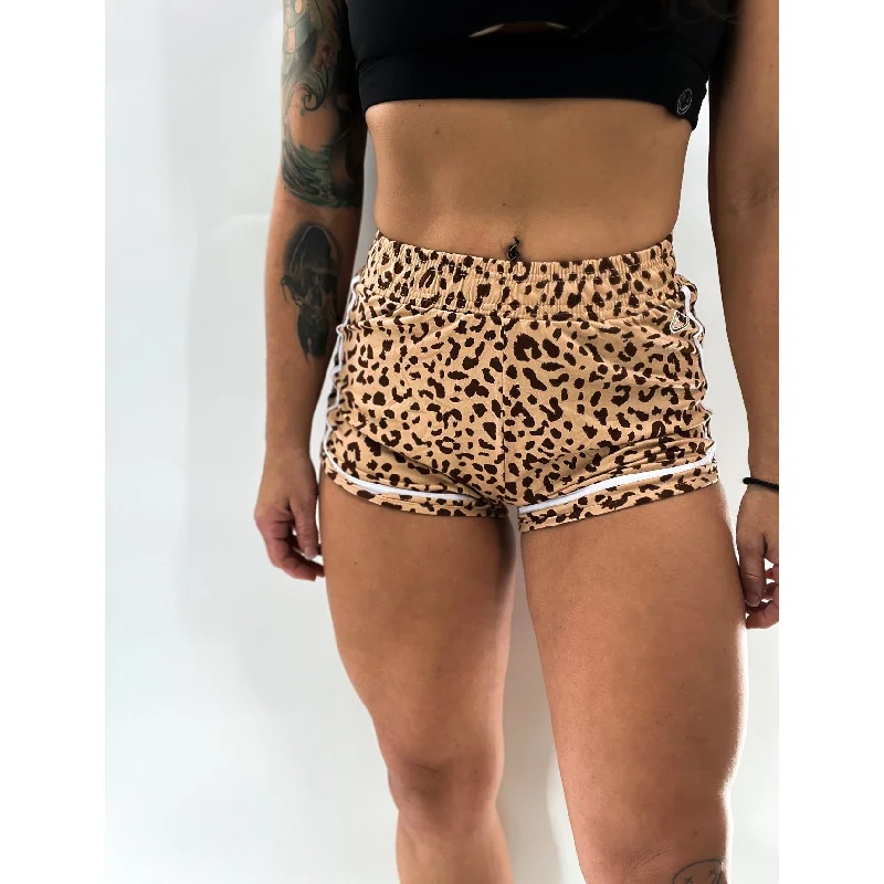 Stock Clearance Salty Savage Ladies “OG Smile” Varsity Track Shorts| Leopard Print