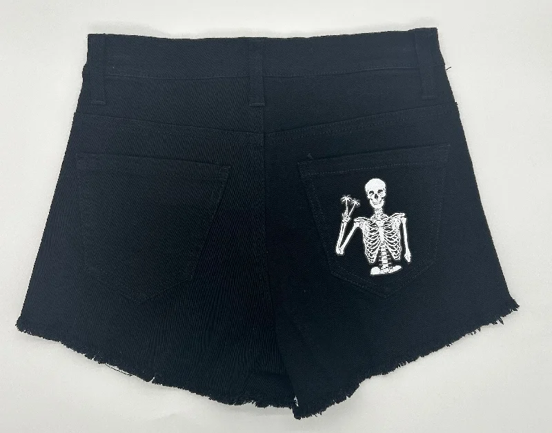 Midnight Madness Salty Savage Ladies “Peace Skeleton” Ripped Jean Shorts | Black