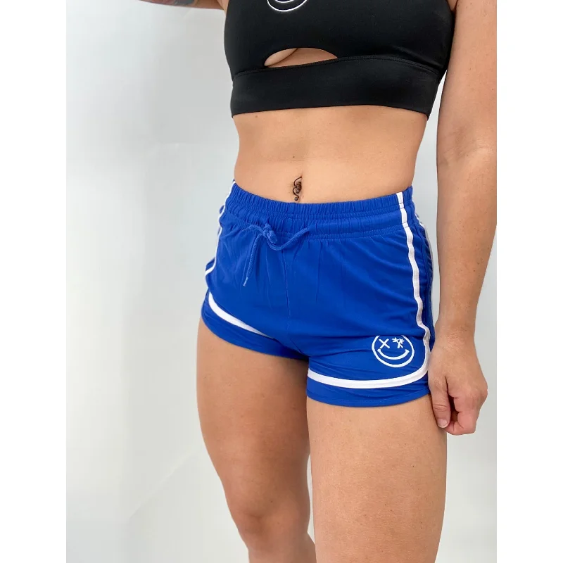 Unmissable Offer Salty Savage Ladies “Spliced Smile” Varsity Track Shorts | Royal Blue Unmissable Offer Salty Savage Ladies “Spliced Smile” Varsity Track Shorts | Royal Blue
