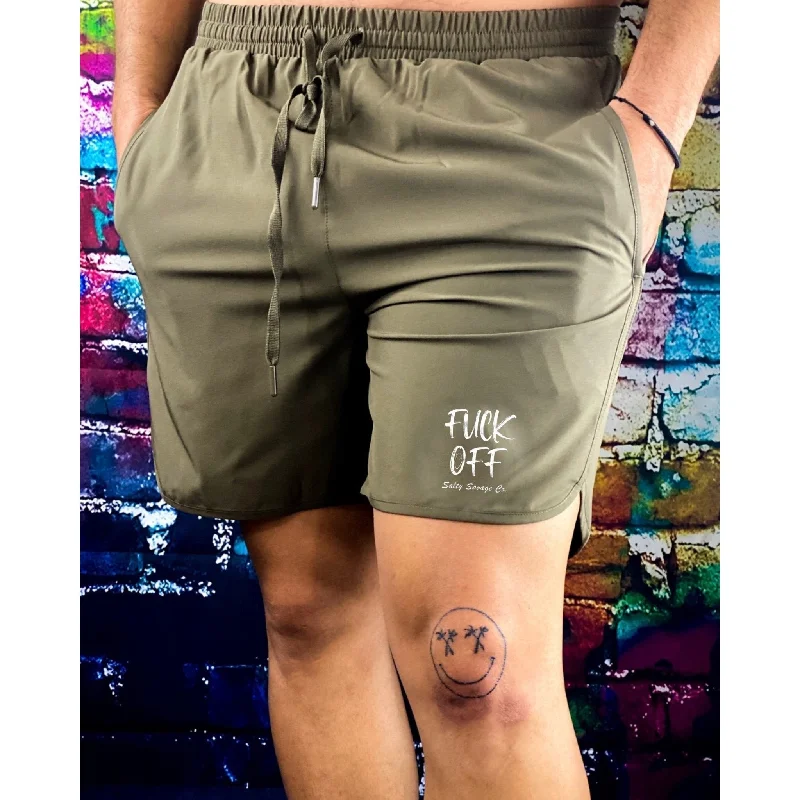 Exclusive Online Offer Salty Savage Men’s “FUCK OFF” Wave Cut All Day, Every Day, Hybrid Shorts | Olive Exclusive Online Offer Salty Savage Men’s “FUCK OFF” Wave Cut All Day, Every Day, Hybrid Shorts | Olive